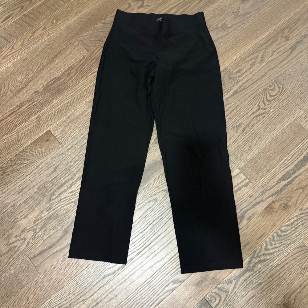 Eileen Fisher Black Ponte Knit Straight Leg Pull On Pants Womens Medium